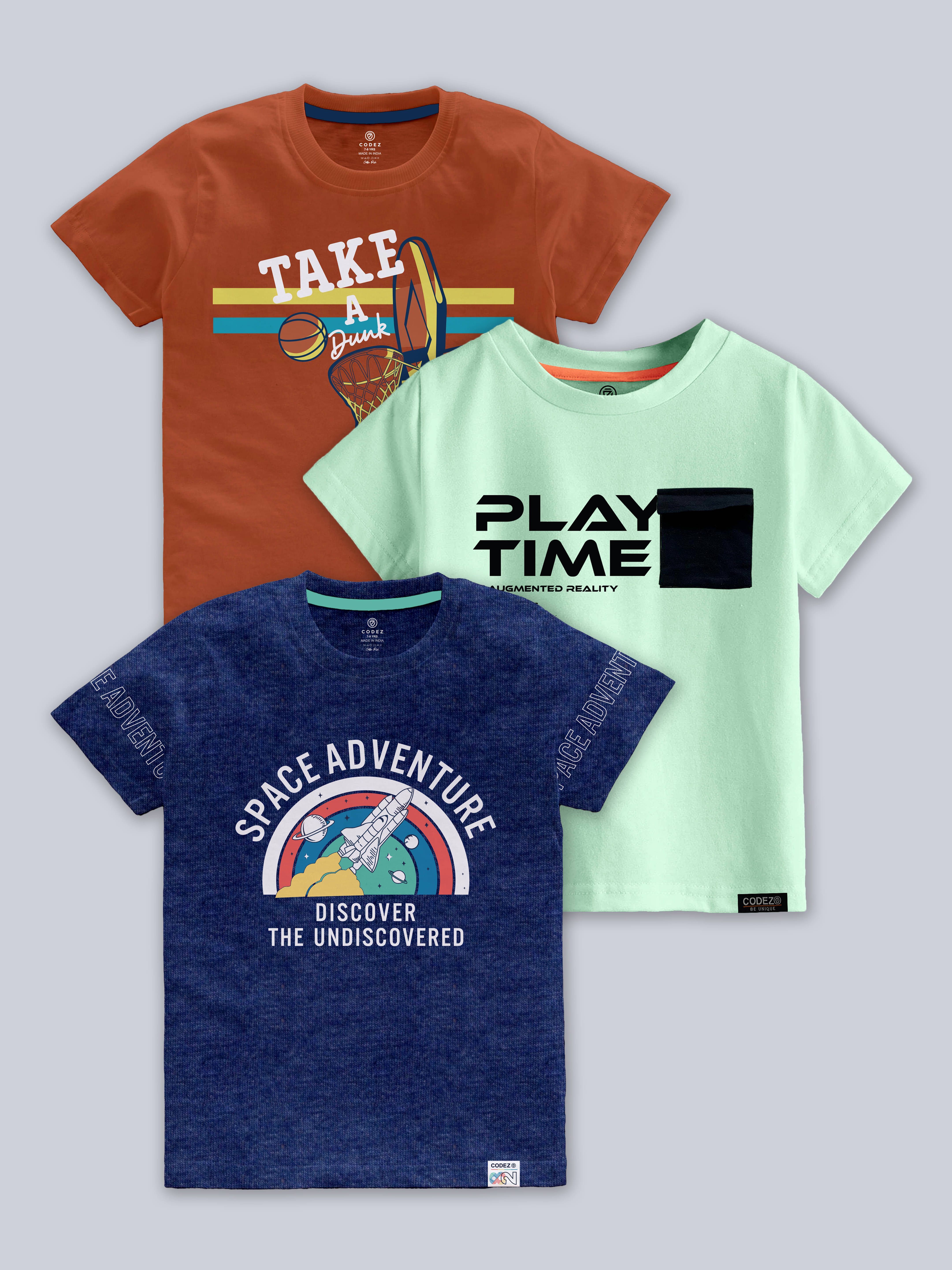     			CODEZ Pack of 3 Boys Cotton Blend T-Shirt ( Multicolor )