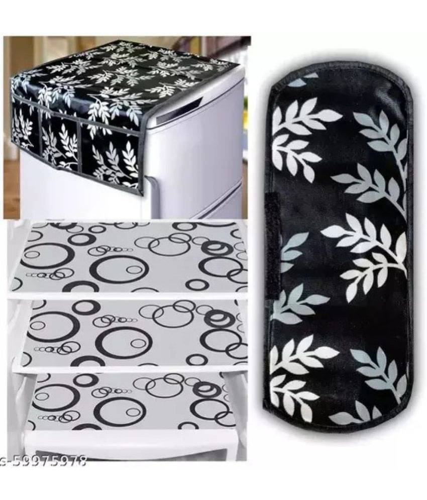 Crosmo Polyester Abstract Fridge Mat & Cover ( 64 18 ) Pack of 5 - Black Crosmo Polyester Abstract Fridge Mat & Cover ( 64 18 ) Pack of 5 - Black
