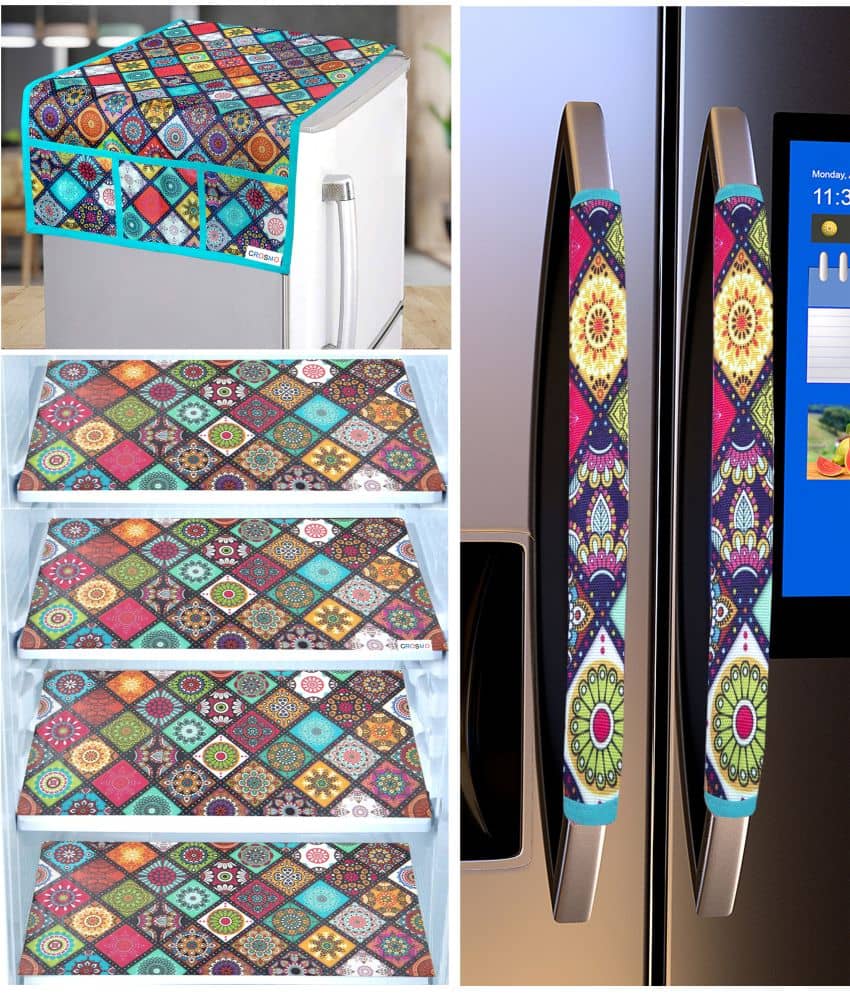 Crosmo Polyester Ethnic Fridge Mat & Cover ( 64 18 ) Pack of 7 - Multicolor