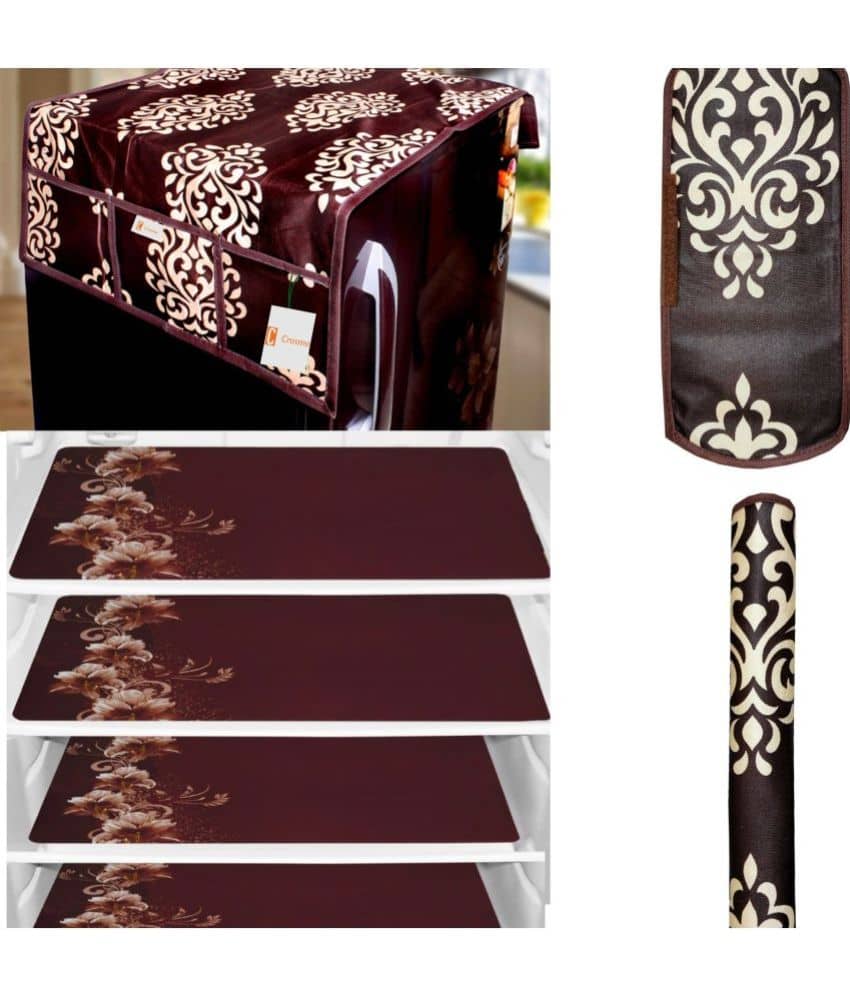 Crosmo Polyester Floral Printed Fridge Mat & Cover ( 64 18 ) Pack of 7 - Multicolor