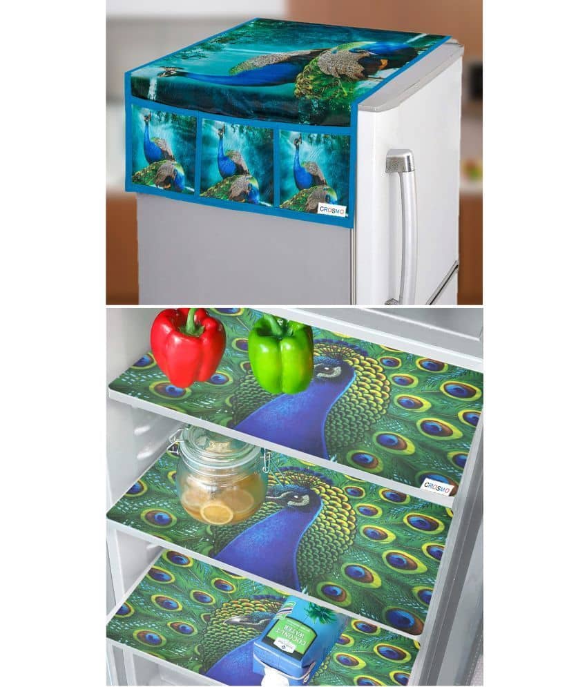 Crosmo Polyester Floral Printed Fridge Mat & Cover ( 64 18 ) Pack of 4 - Multicolor