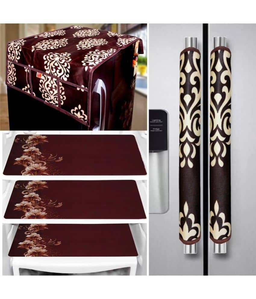 Crosmo Polyester Floral Printed Fridge Mat & Cover ( 64 18 ) Pack of 6 - Multicolor