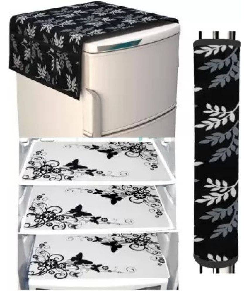 Crosmo Polyester Floral Printed Fridge Mat & Cover ( 64 18 ) Pack of 5 - Black Crosmo Polyester Floral Printed Fridge Mat & Cover ( 64 18 ) Pack of 5 - Black