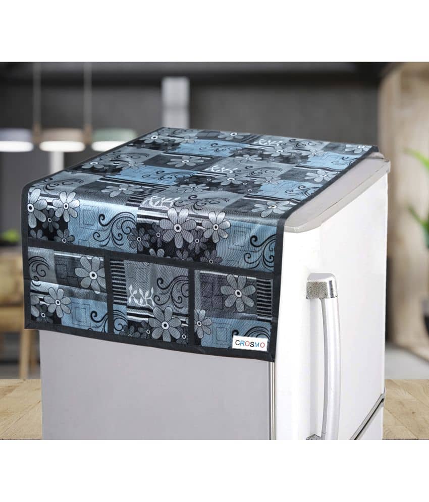 Crosmo Polyester Floral Printed Fridge Covers ( 64 18 ) Pack of 1 - Gray
