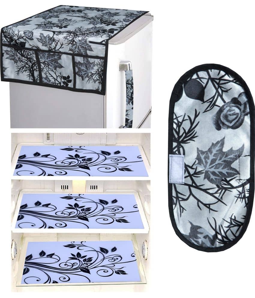 Crosmo Polyester Floral Printed Fridge Mat & Cover ( 64 18 ) Pack of 5 - Gray