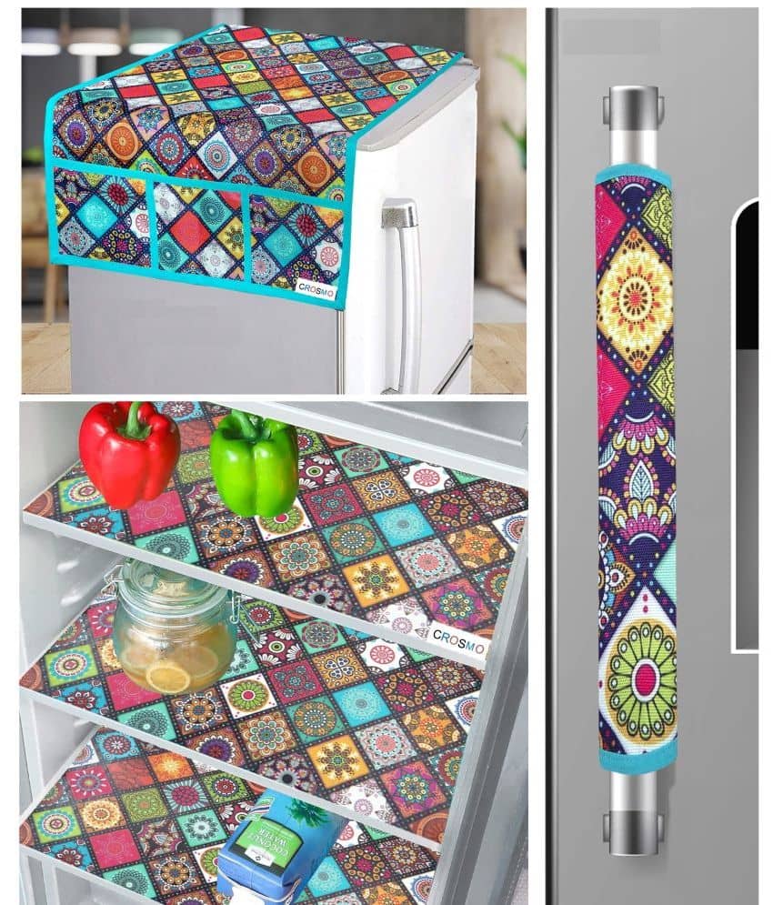 Crosmo Polyester Floral Printed Fridge Mat & Cover ( 64 18 ) Pack of 5 - Multicolor