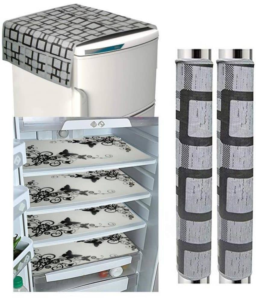 Crosmo Polyester Floral Printed Fridge Mat & Cover ( 64 18 ) Pack of 7 - Multicolor