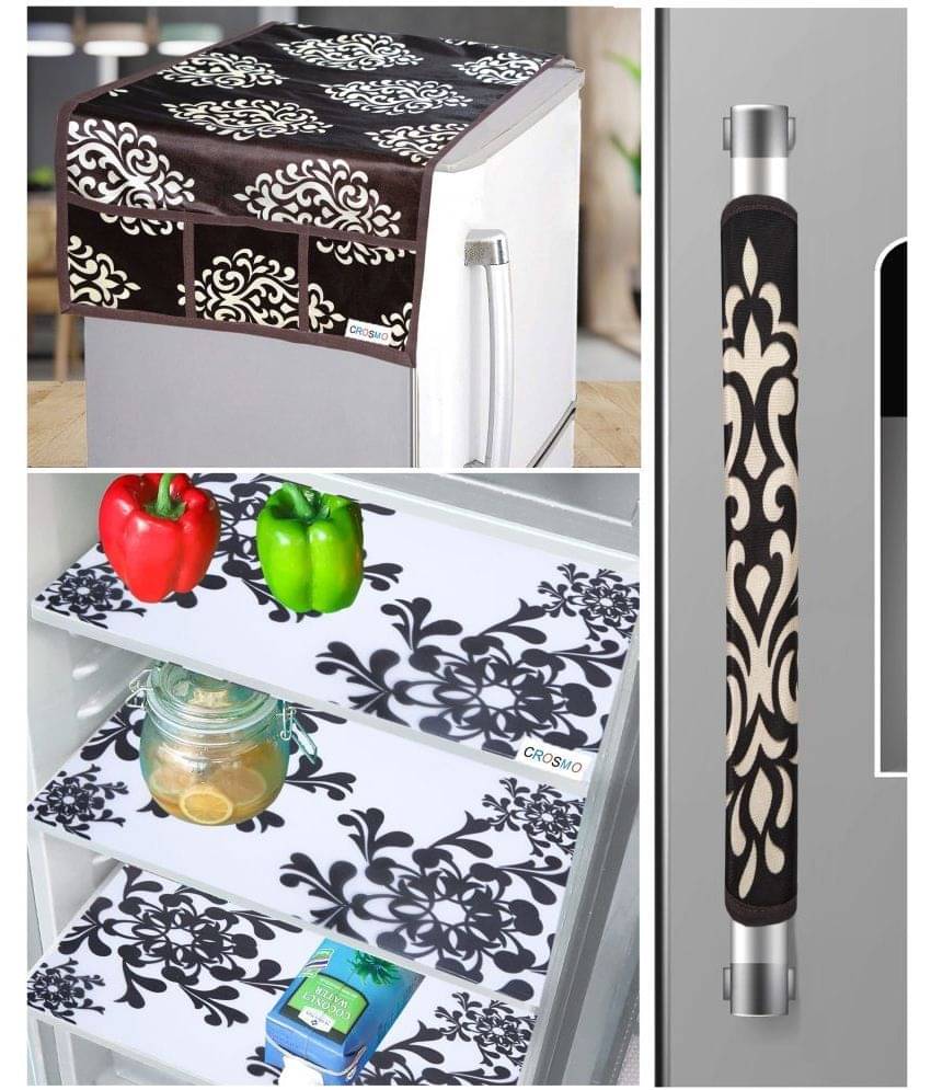 Crosmo Polyester Floral Printed Fridge Mat & Cover ( 64 18 ) Pack of 5 - Brown Crosmo Polyester Floral Printed Fridge Mat & Cover ( 64 18 ) Pack of 5 - Brown