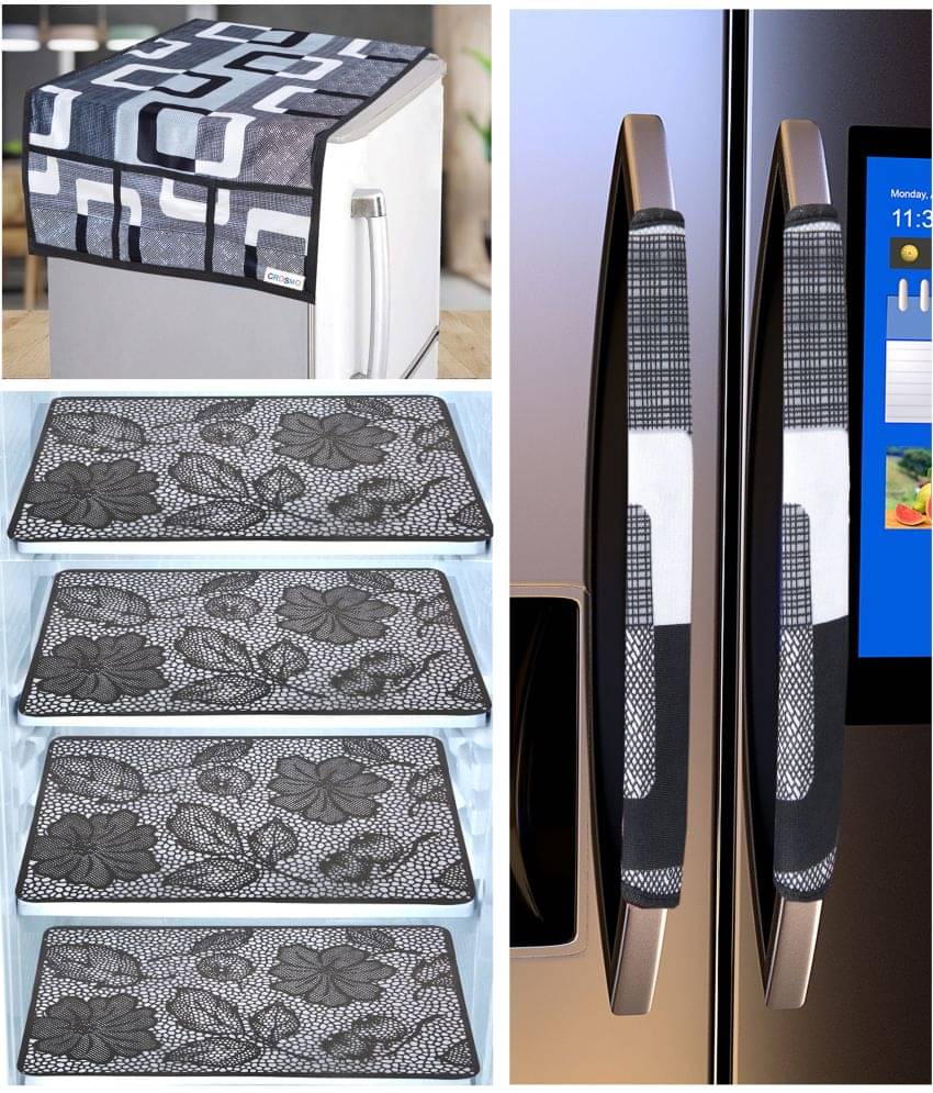 Crosmo Polyester Floral Printed Fridge Mat & Cover ( 64 18 ) Pack of 7 - Black Crosmo Polyester Floral Printed Fridge Mat & Cover ( 64 18 ) Pack of 7 - Black