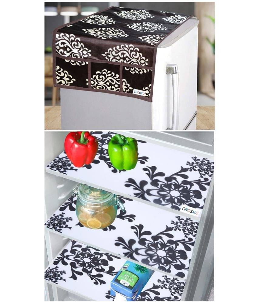     			Crosmo Polyester Floral Printed Fridge Mat & Cover ( 64 18 ) Pack of 4 - Multicolor