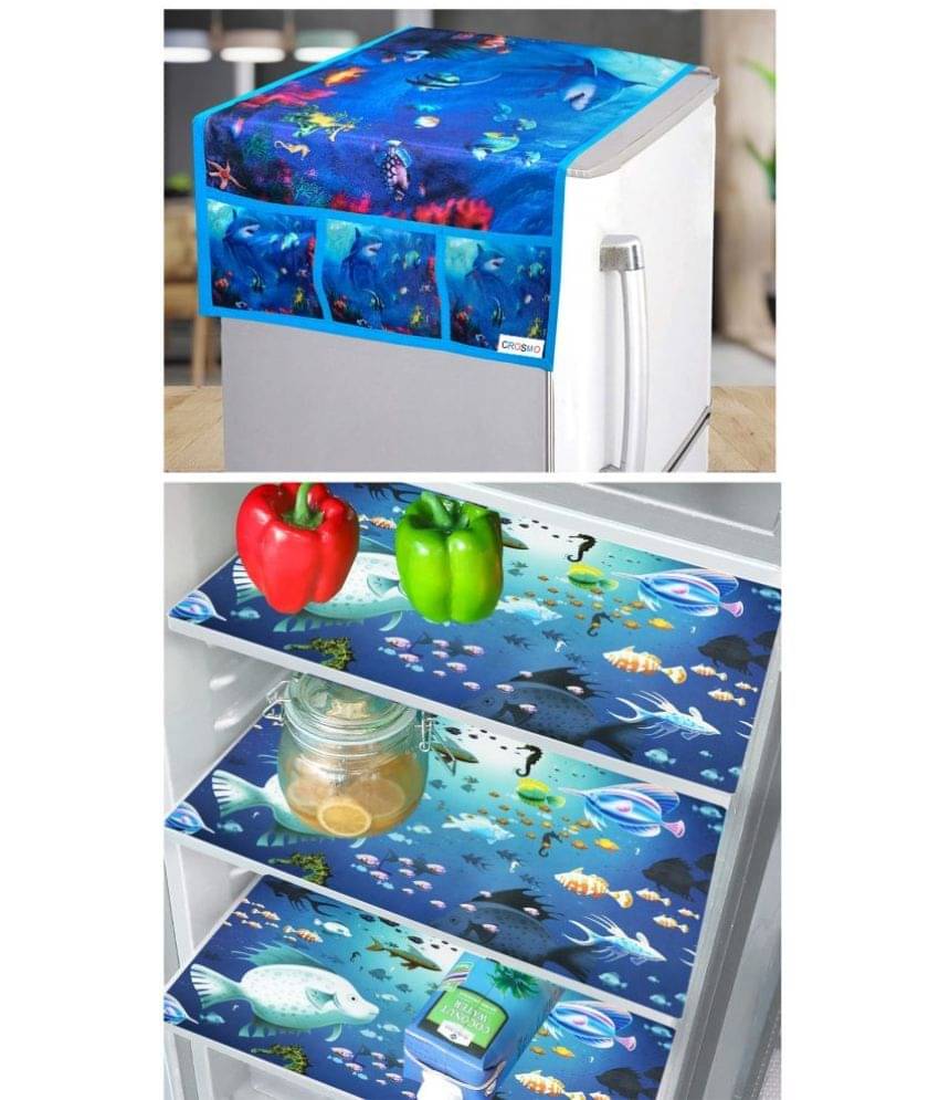 Crosmo Polyester Floral Printed Fridge Mat & Fridge Cover ( 64 18 ) Pack Of 4 Blue Crosmo Polyester Floral Printed Fridge Mat & Fridge Cover ( 64 18 ) Pack Of 4 Blue