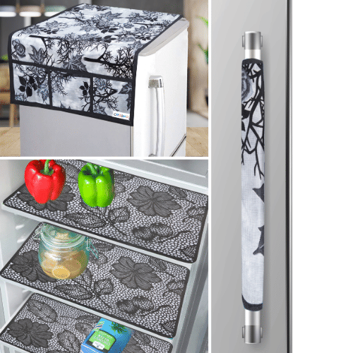     			Crosmo Polyester Floral Printed Fridge Mat & Cover ( 64 18 ) Pack of 5 - Multicolor