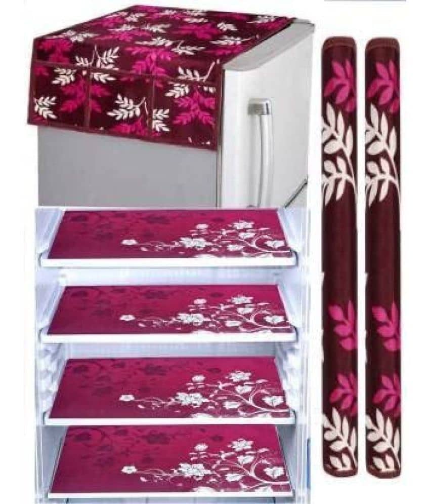 Crosmo Polyester Floral Printed Fridge Mat & Cover ( 64 18 ) Pack of 7 - Purple