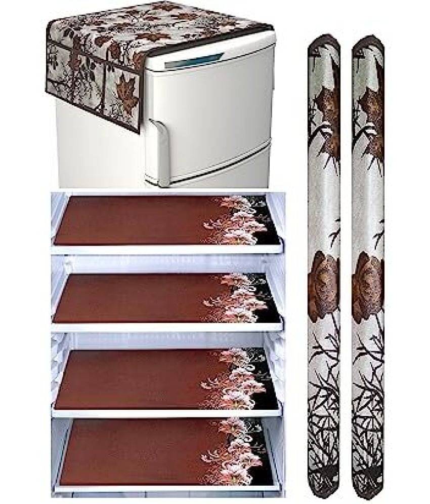 Crosmo Polyester Floral Printed Fridge Mat & Cover ( 64 18 ) Pack of 7 - Beige Crosmo Polyester Floral Printed Fridge Mat & Cover ( 64 18 ) Pack of 7 - Beige