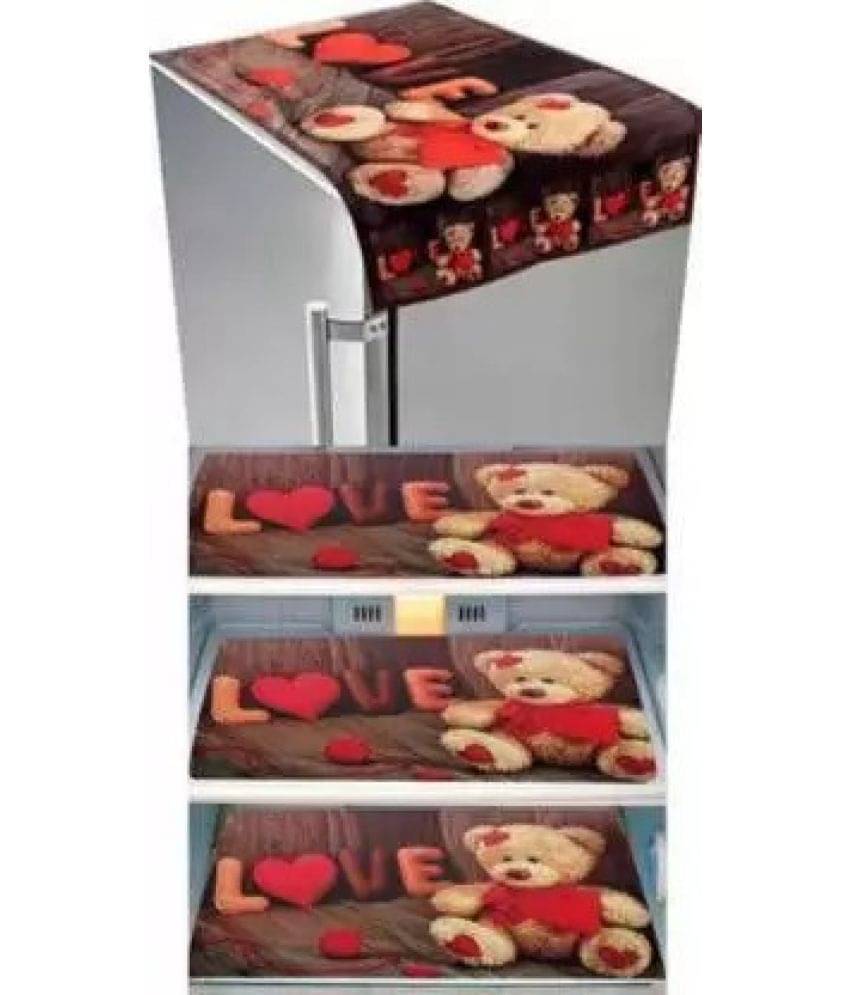     			Crosmo Polyester Floral Printed Fridge Mat & Cover ( 64 18 ) Pack of 4 - Brown