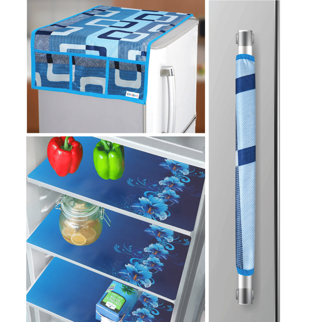     			Crosmo Polyester Floral Printed Fridge Mat & Cover ( 64 18 ) Pack of 5 - Multicolor