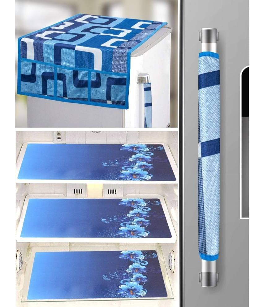 Crosmo Polyester Floral Printed Fridge Mat & Cover ( 64 18 ) Pack of 5 - Blue Crosmo Polyester Floral Printed Fridge Mat & Cover ( 64 18 ) Pack of 5 - Blue