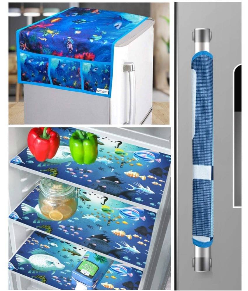 Crosmo Polyester Floral Printed Fridge Mat & Cover ( 64 18 ) Pack of 5 - Blue Crosmo Polyester Floral Printed Fridge Mat & Cover ( 64 18 ) Pack of 5 - Blue