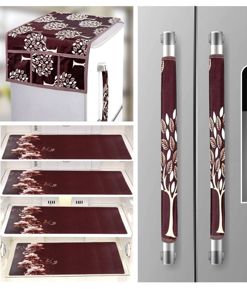 Crosmo Polyester Floral Printed Fridge Mat & Cover ( 64 18 ) Pack of 7 - Brown Crosmo Polyester Floral Printed Fridge Mat & Cover ( 64 18 ) Pack of 7 - Brown