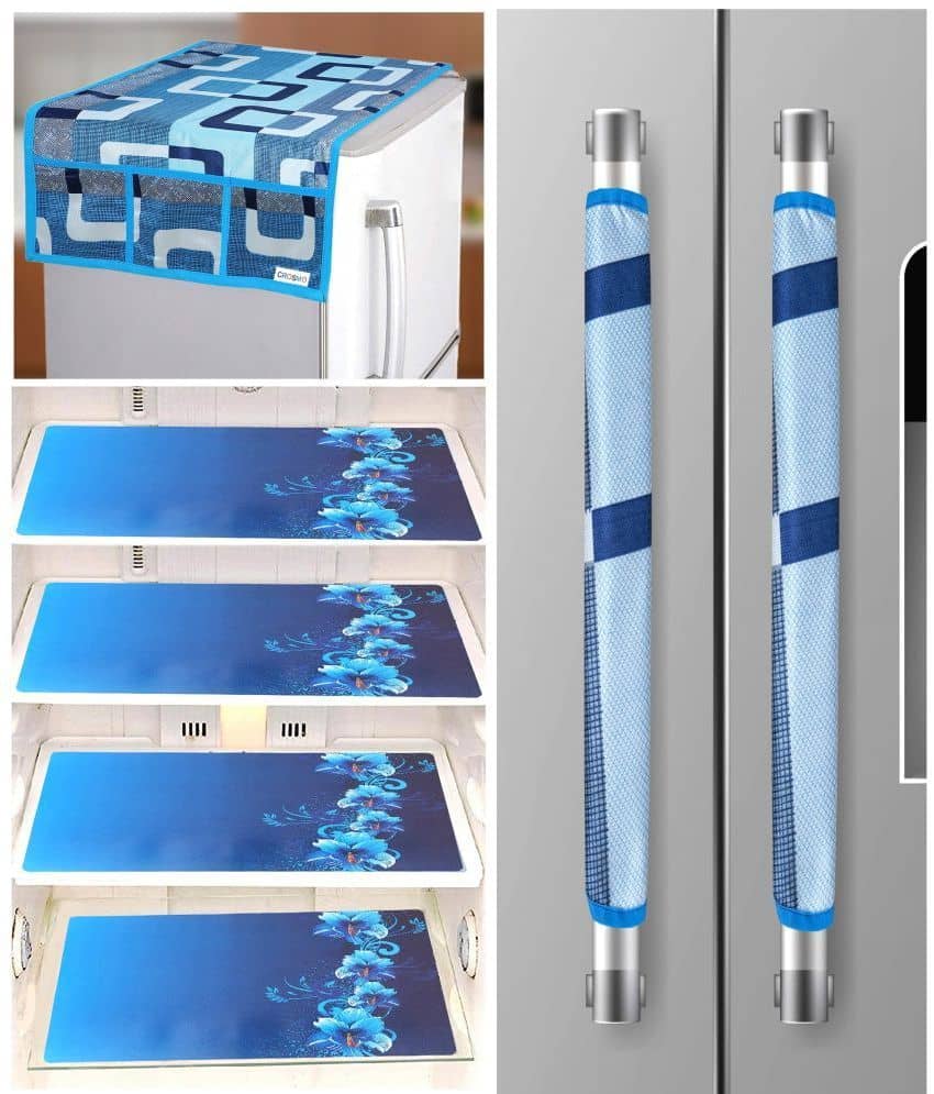 Crosmo Polyester Floral Printed Fridge Mat & Cover ( 64 18 ) Pack of 7 - Multicolor