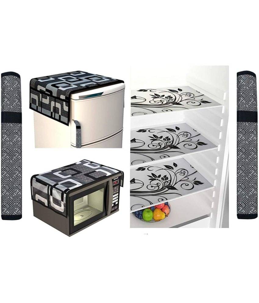 Crosmo Polyester Floral Printed Fridge Mat & Cover ( 64 18 ) Pack of 7 - Black Crosmo Polyester Floral Printed Fridge Mat & Cover ( 64 18 ) Pack of 7 - Black