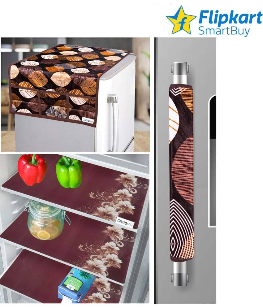 Crosmo Polyester Floral Printed Fridge Mat & Cover ( 64 18 ) Pack of 5 - Brown Crosmo Polyester Floral Printed Fridge Mat & Cover ( 64 18 ) Pack of 5 - Brown