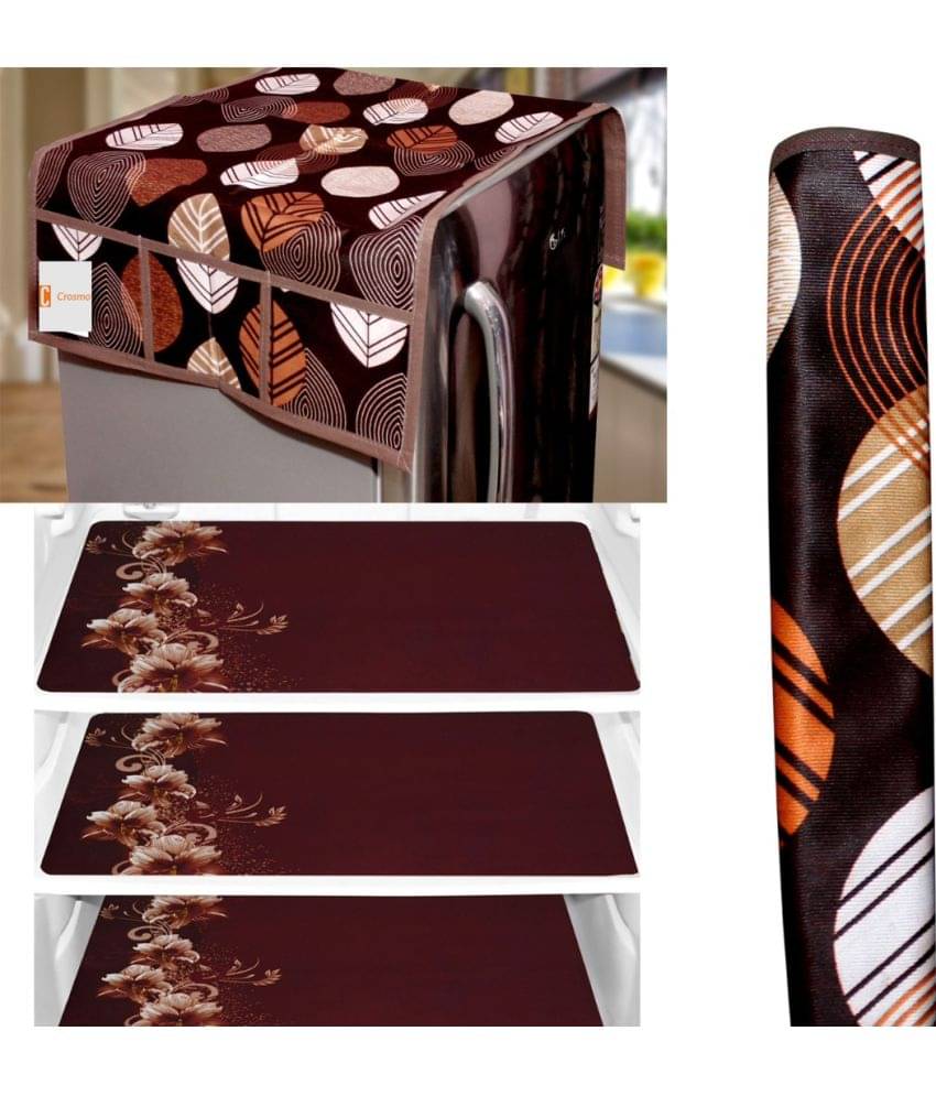     			Crosmo Polyester Floral Printed Fridge Mat & Cover ( 64 18 ) Pack of 5 - Multicolor
