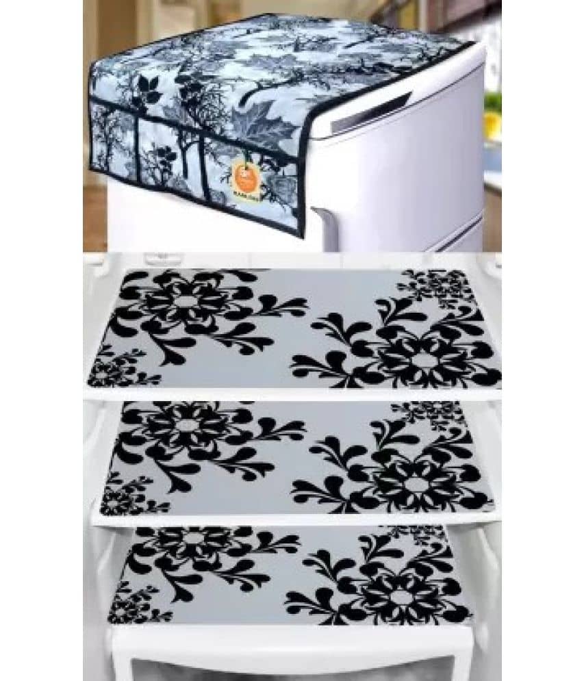 Crosmo Polyester Floral Printed Fridge Mat & Cover ( 64 18 ) Pack of 4 - Gray