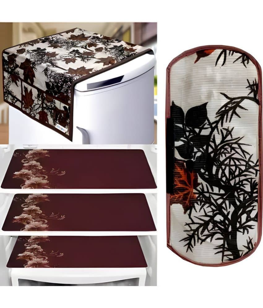 Crosmo Polyester Floral Printed Fridge Mat & Cover ( 64 18 ) Pack of 5 - Multicolor
