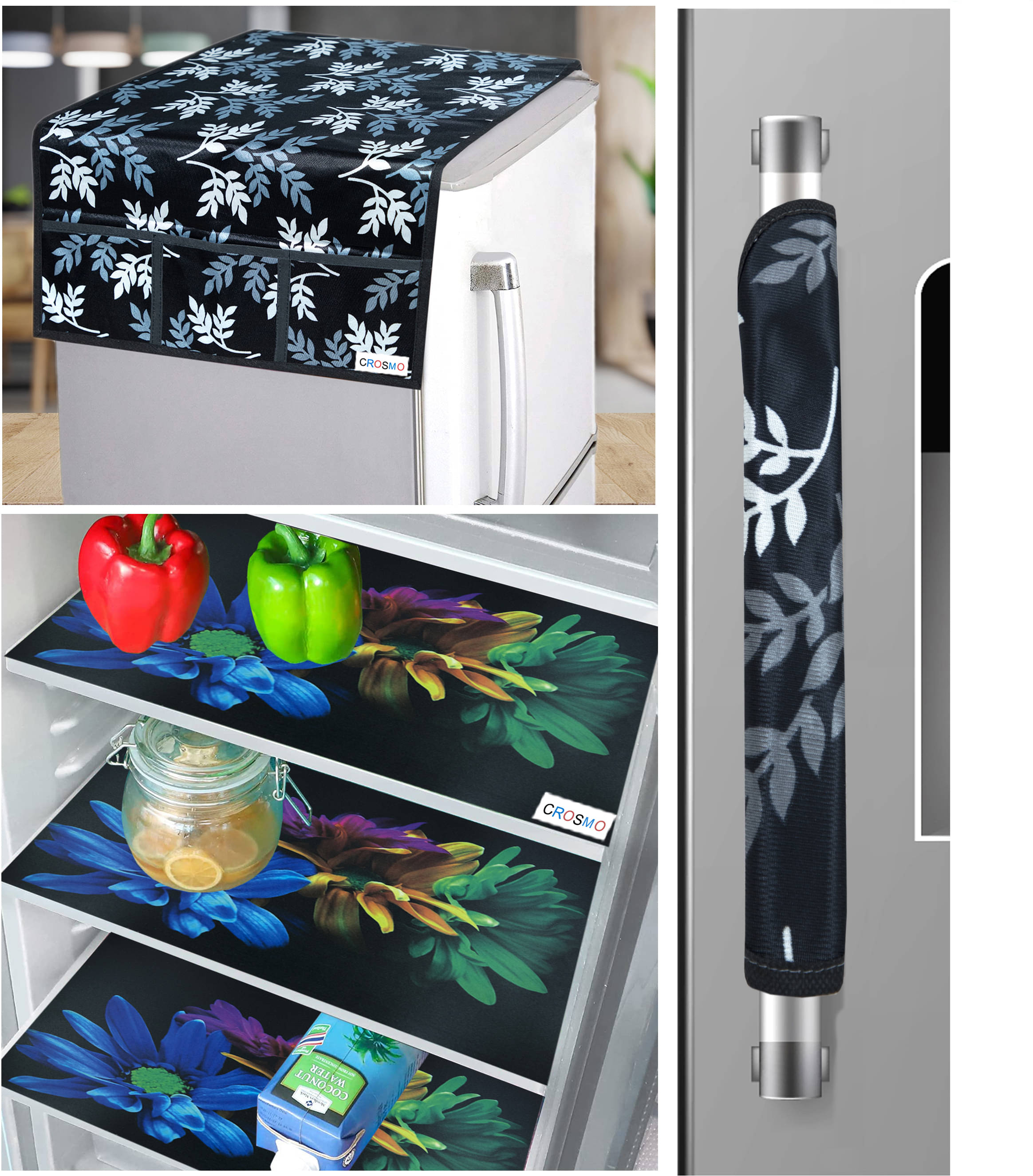Crosmo Polyester Floral Printed Fridge Mat & Cover ( 64 18 ) Pack of 5 - Multicolor Crosmo Polyester Floral Printed Fridge Mat & Cover ( 64 18 ) Pack of 5 - Multicolor
