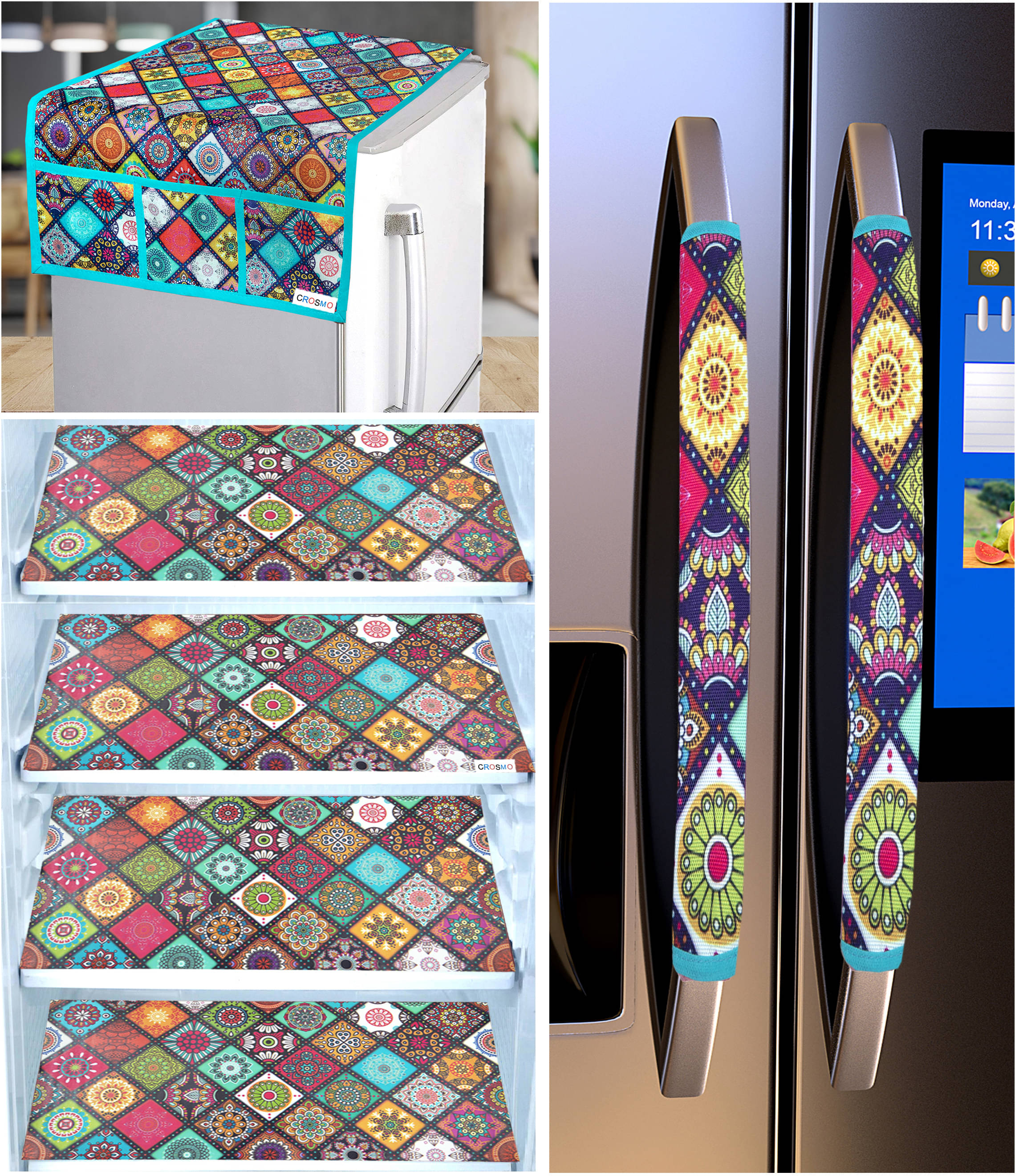 Crosmo Polyester Floral Printed Fridge Mat & Cover ( 64 18 ) Pack of 7 - Multicolor Crosmo Polyester Floral Printed Fridge Mat & Cover ( 64 18 ) Pack of 7 - Multicolor