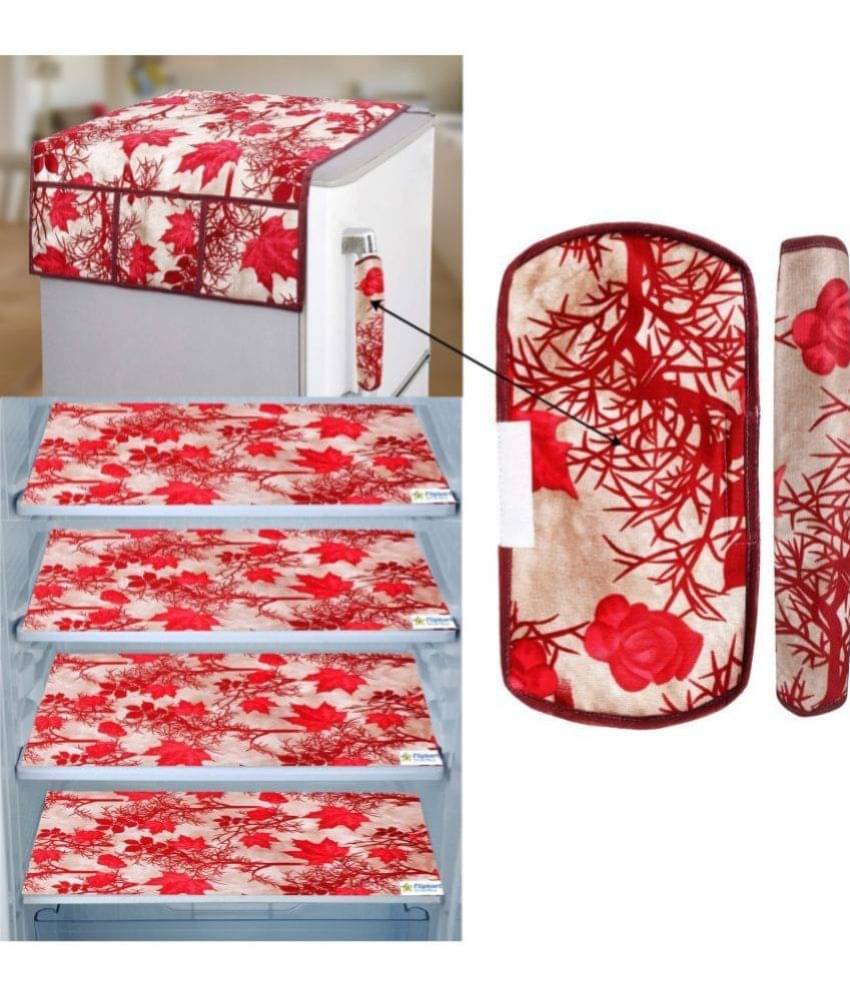 Crosmo Polyester Floral Printed Fridge Mat & Fridge Cover ( 64 18 ) Pack Of 7 Red Crosmo Polyester Floral Printed Fridge Mat & Fridge Cover ( 64 18 ) Pack Of 7 Red