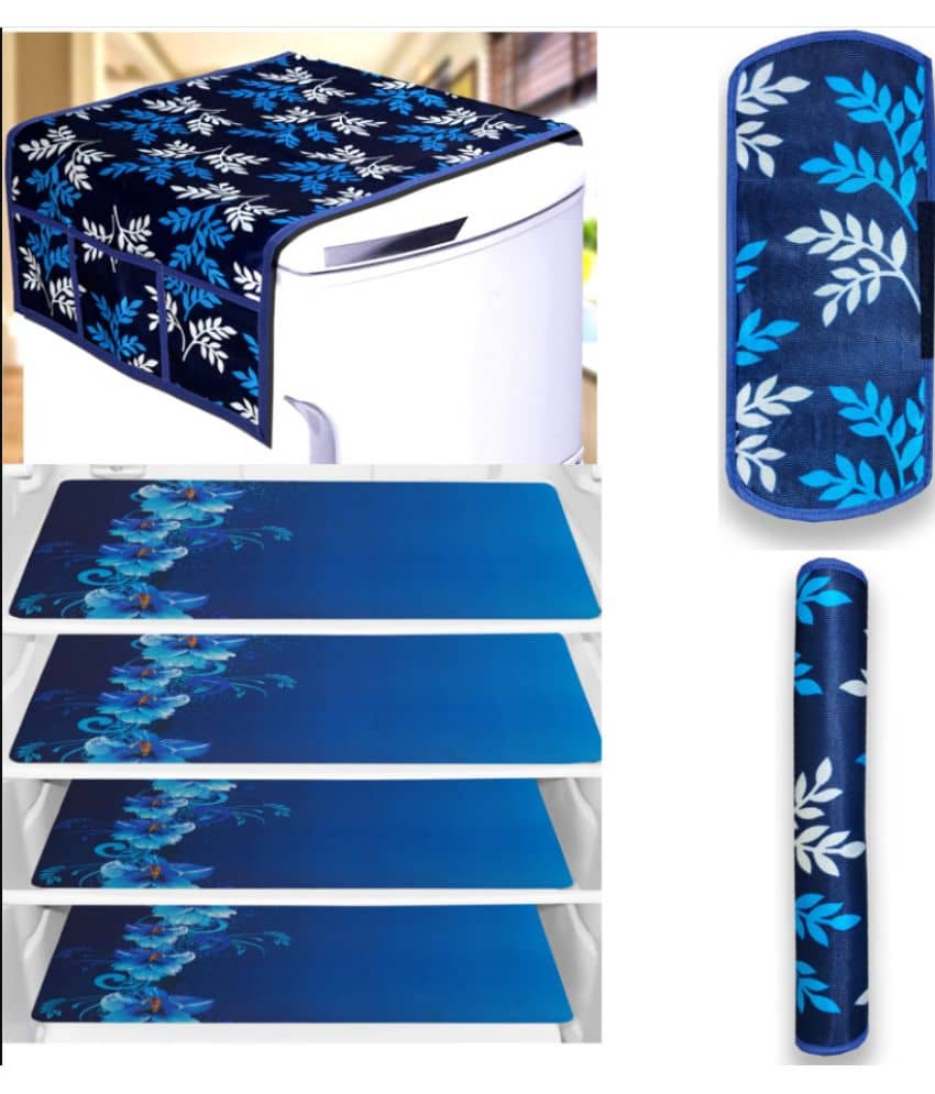 Crosmo Polyester Floral Printed Fridge Mat & Cover ( 64 18 ) Pack of 7 - Multicolor