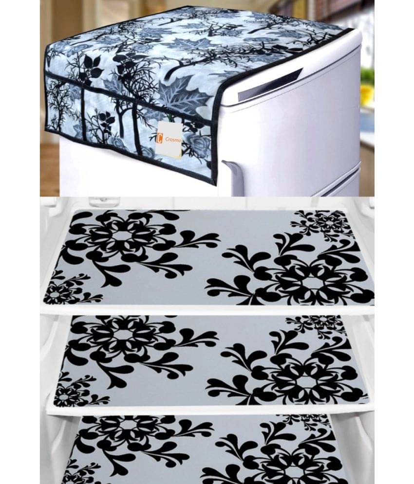 Crosmo Polyester Floral Printed Fridge Mat & Cover ( 64 18 ) Pack of 4 - Multicolor Crosmo Polyester Floral Printed Fridge Mat & Cover ( 64 18 ) Pack of 4 - Multicolor