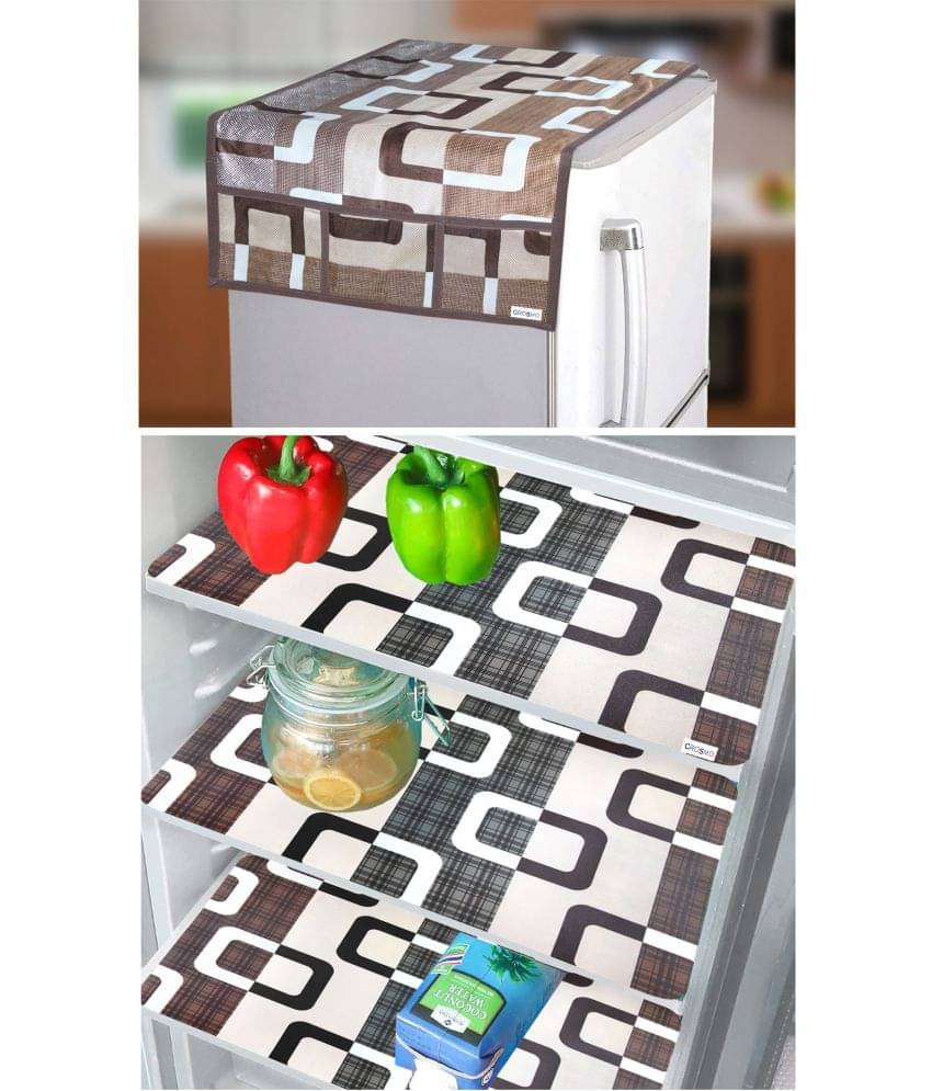 Crosmo Polyester Geometric Fridge Mat & Cover ( 64 18 ) Pack of 4 - Multicolor     			Crosmo Polyester Geometric Fridge Mat & Cover ( 64 18 ) Pack of 4 - Multicolor