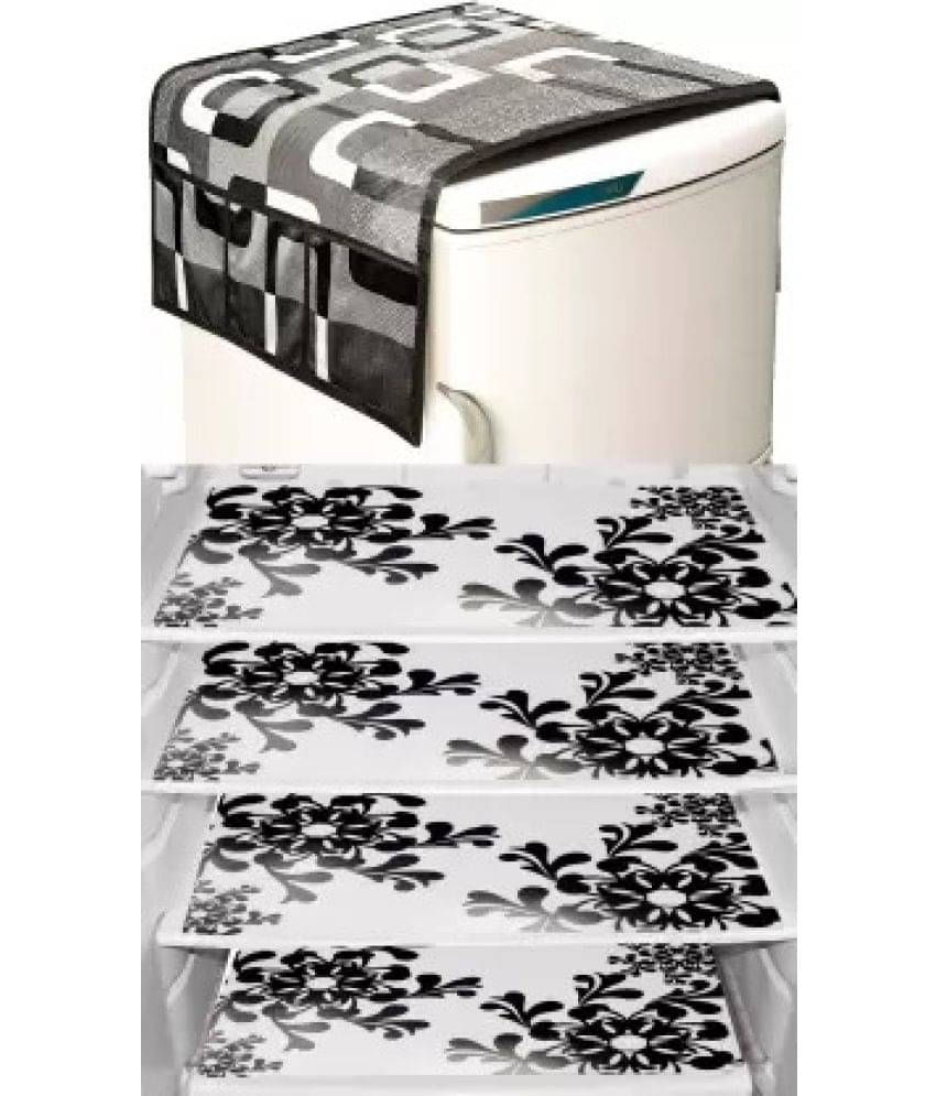 Crosmo Polyester Geometric Fridge Mat & Cover ( 64 18 ) Pack of 5 - Black Crosmo Polyester Geometric Fridge Mat & Cover ( 64 18 ) Pack of 5 - Black