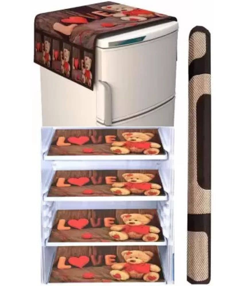 Crosmo Polyester Graphic Fridge Mat & Cover ( 64 18 ) Pack of 6 - Multicolor
