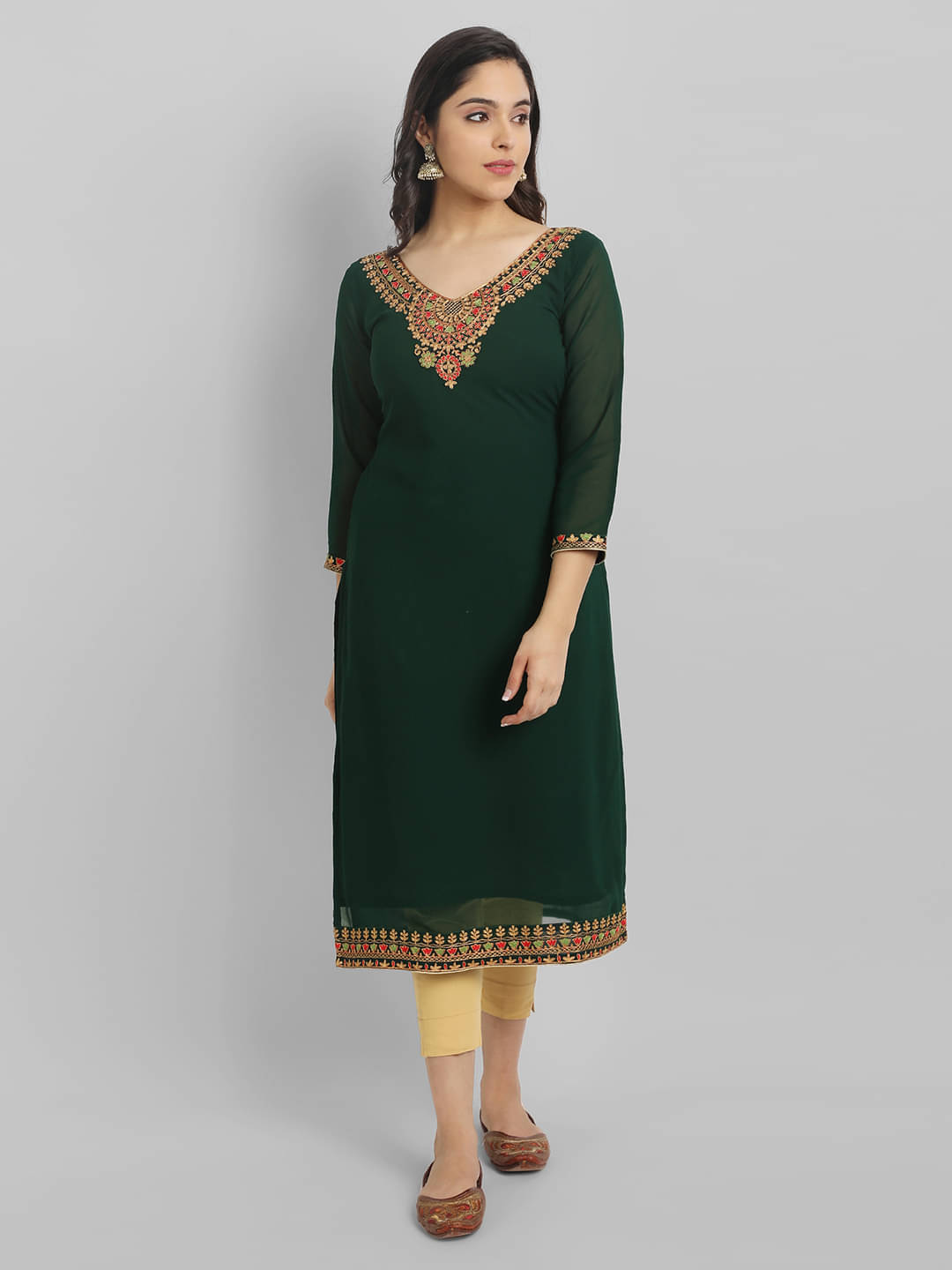     			JASH CREATION Georgette Embroidered A-line Women's Kurti - Green ( Pack of 1 )