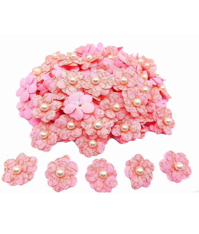     			PRANSUNITA Stem Less Fabric Decoration Flower with White Beads, Size - 3 cm, Handmade for Dresses, Gift Wedding Packaging, Radha Krishna & Baby Shower, Pack of 25 pcs (Pink)