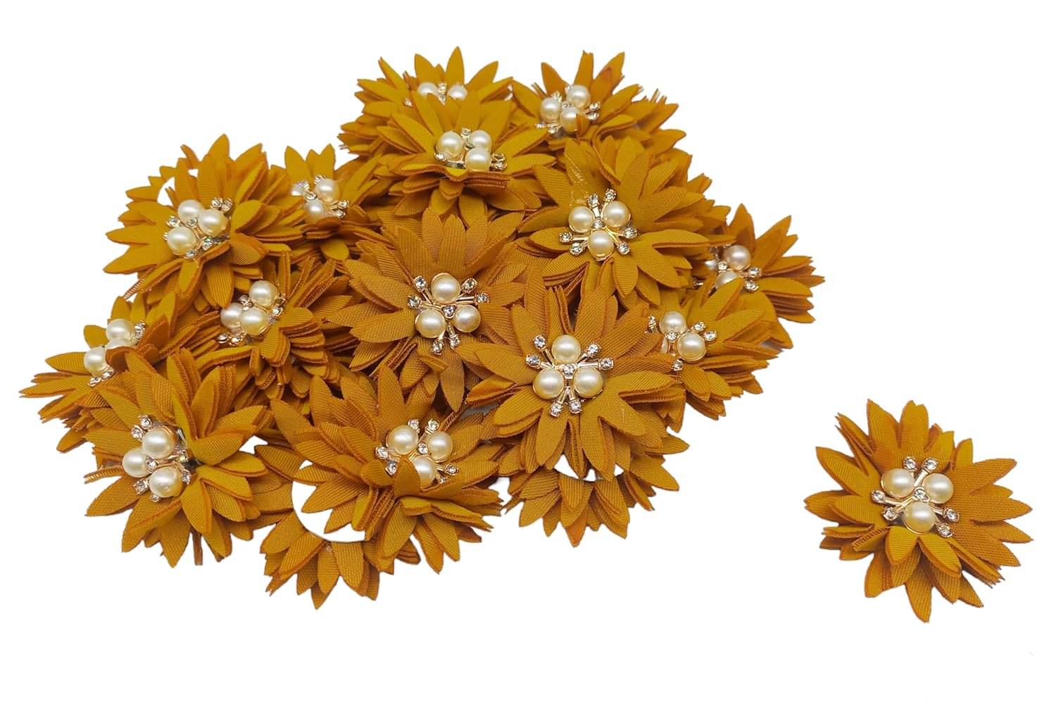     			PRANSUNITA Stone & Beads Studded Stem Less Fabric Flowers for Broches, Dresses, Fancy Gift Packaging, Valentine, Radha Krishna & Baby Shower, Handmade-Size- 5 cm - Pack of 6 pcs Color- (Copper)