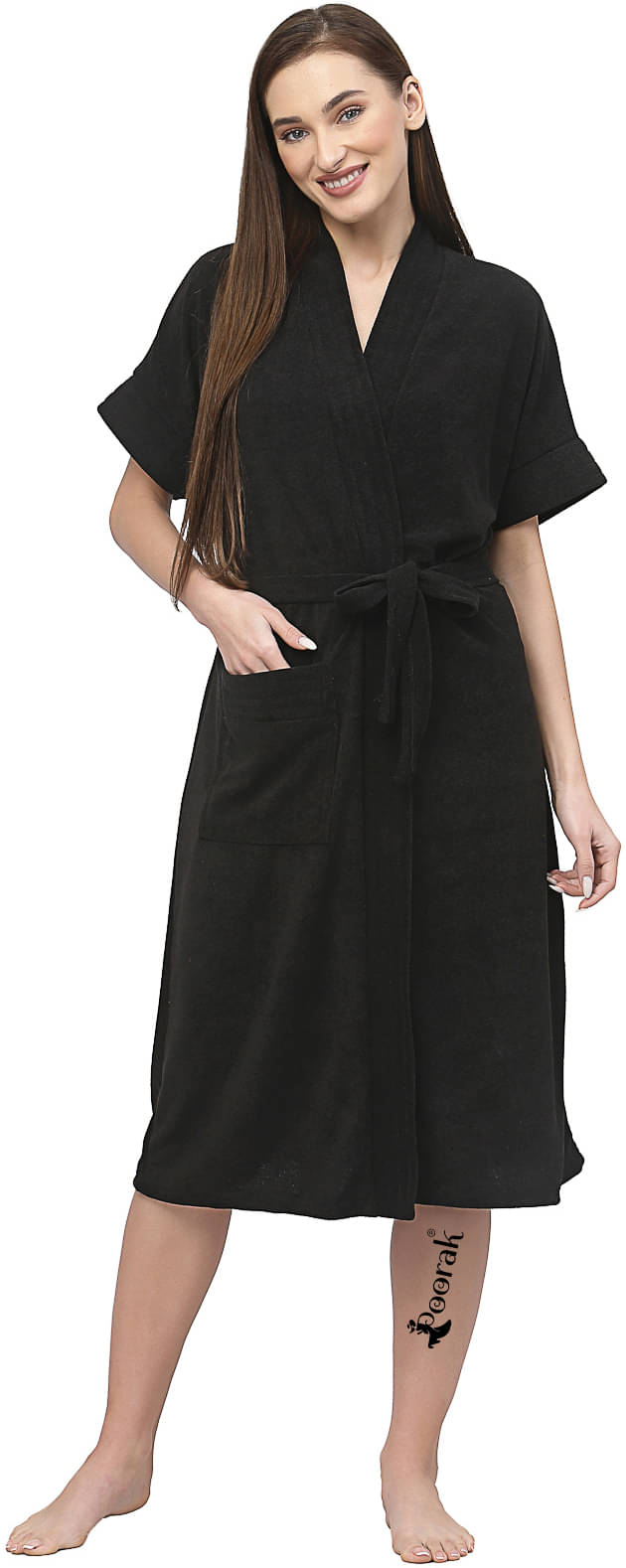     			Poorak Black Free Size Bathrobe ( Pack of 1 )