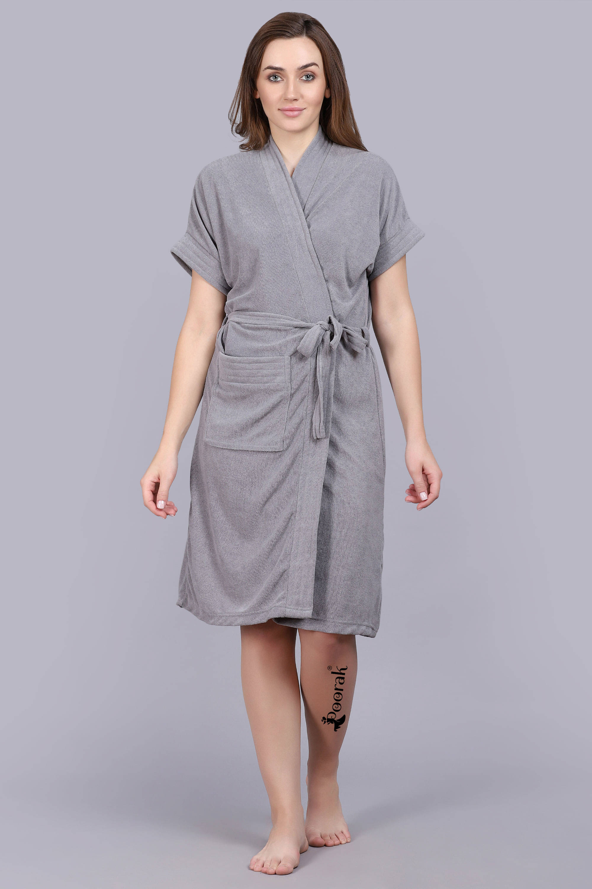     			Poorak Grey Free Size Bathrobe ( Pack of 1 )