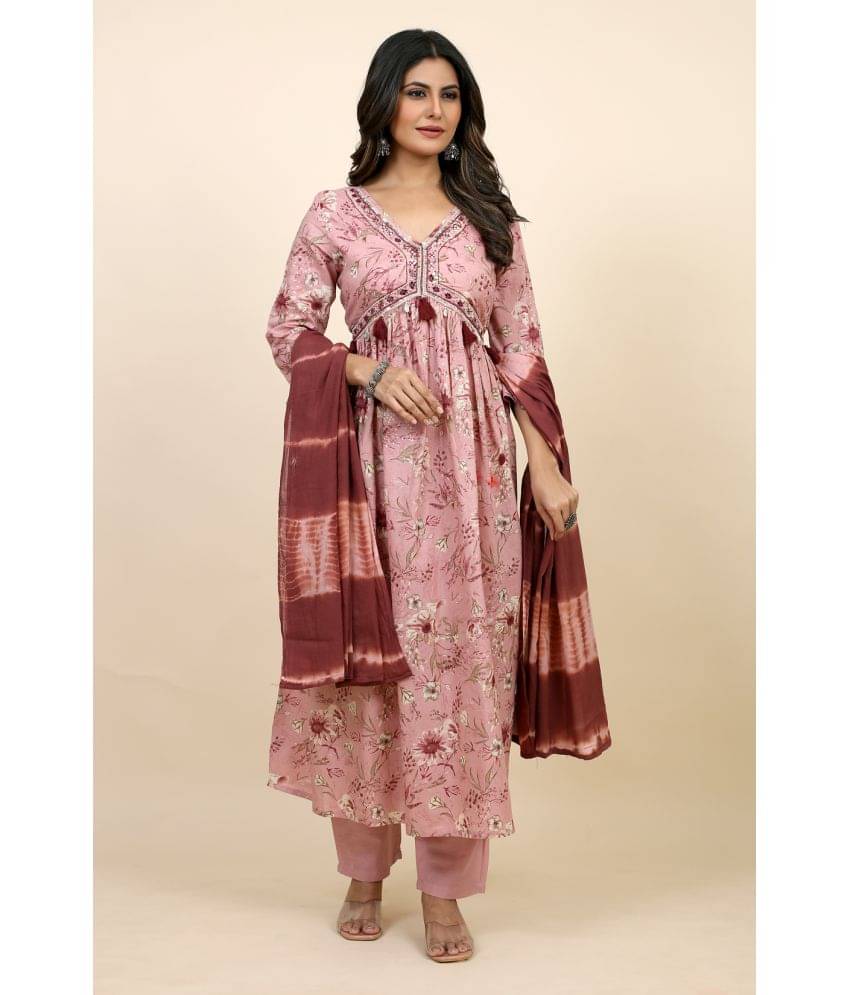    			SARRAS Cotton Printed Kurti With Pants Women's Stitched Salwar Suit - Pink ( Pack of 1 )