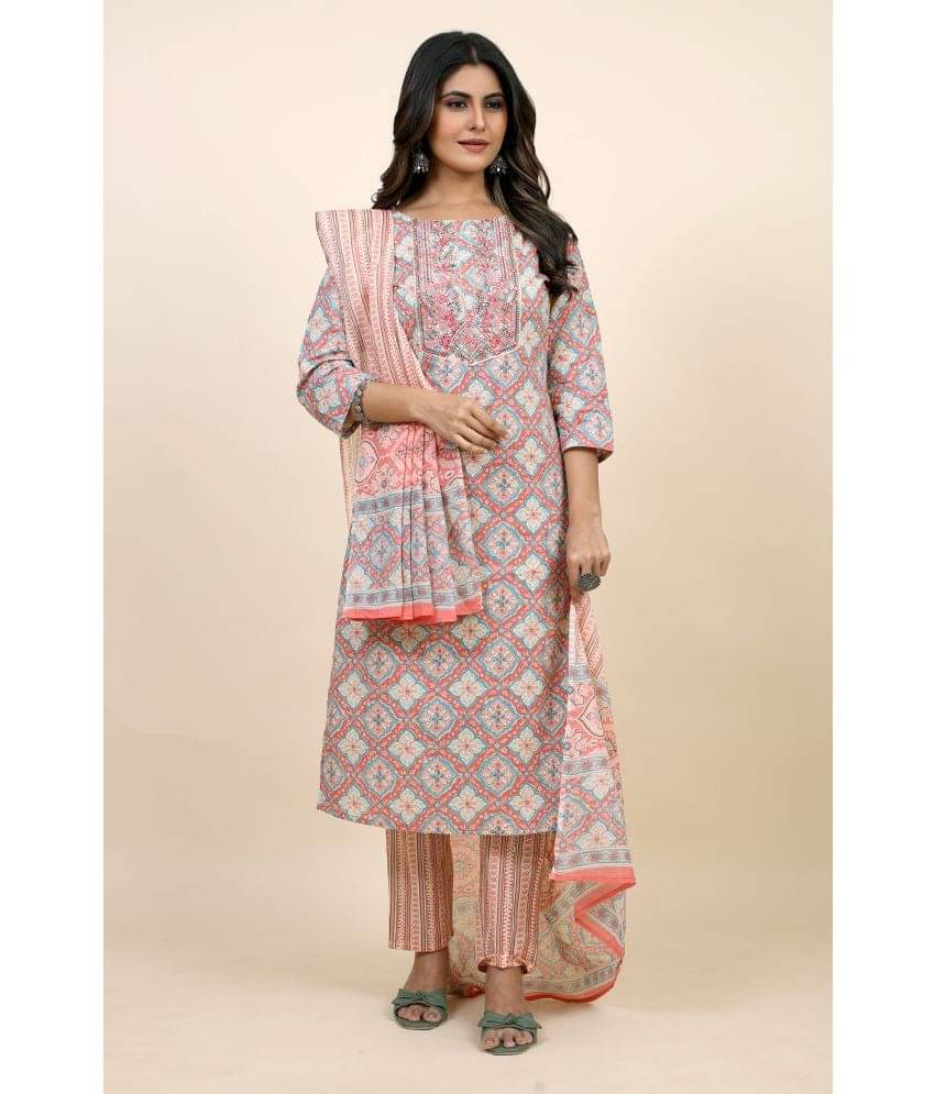     			SARRAS Cotton Printed Kurti With Pants Women's Stitched Salwar Suit - Pink ( Pack of 1 )