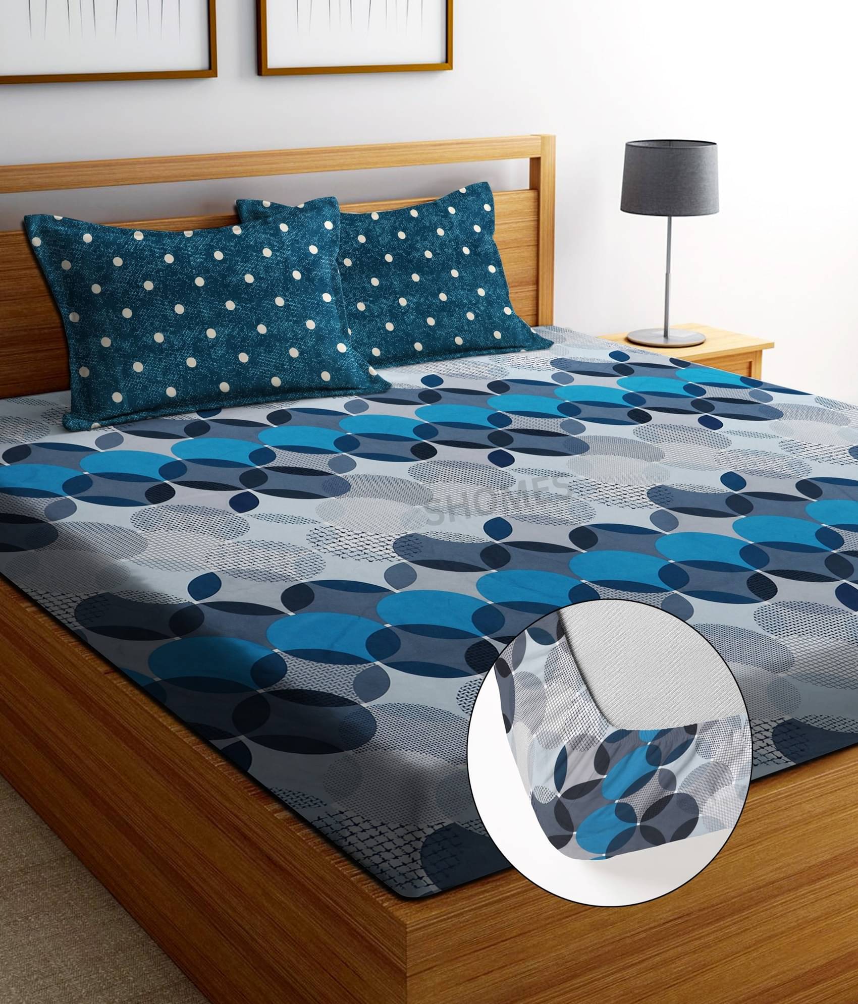 SHOMES Cotton Floral Fitted 1 Bedsheet with 2 Pillow Covers ( Double Bed ) - Blue SHOMES Cotton Floral Fitted 1 Bedsheet with 2 Pillow Covers ( Double Bed ) - Blue