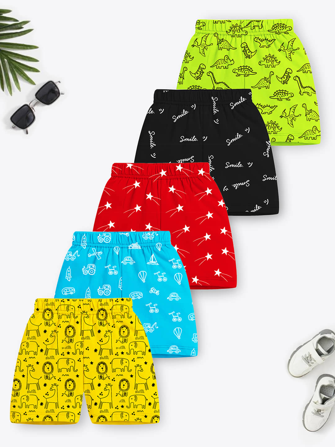 Trampoline Pack of 5 Cotton Shorts For Boys ( Multicolor 3 ) - Shorts | Buy online on ZillyBuy