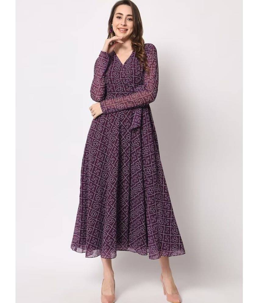 kedar fab Georgette Printed Midi Women's Fit & Flare Dress - Purple ( Pack of 1 ) kedar fab Georgette Printed Midi Women's Fit & Flare Dress - Purple ( Pack of 1 )