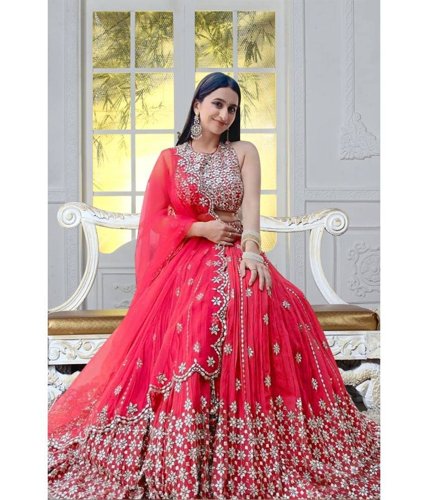     			kedar fab Pink Georgette Circular Semi Stitched Lehenga Single