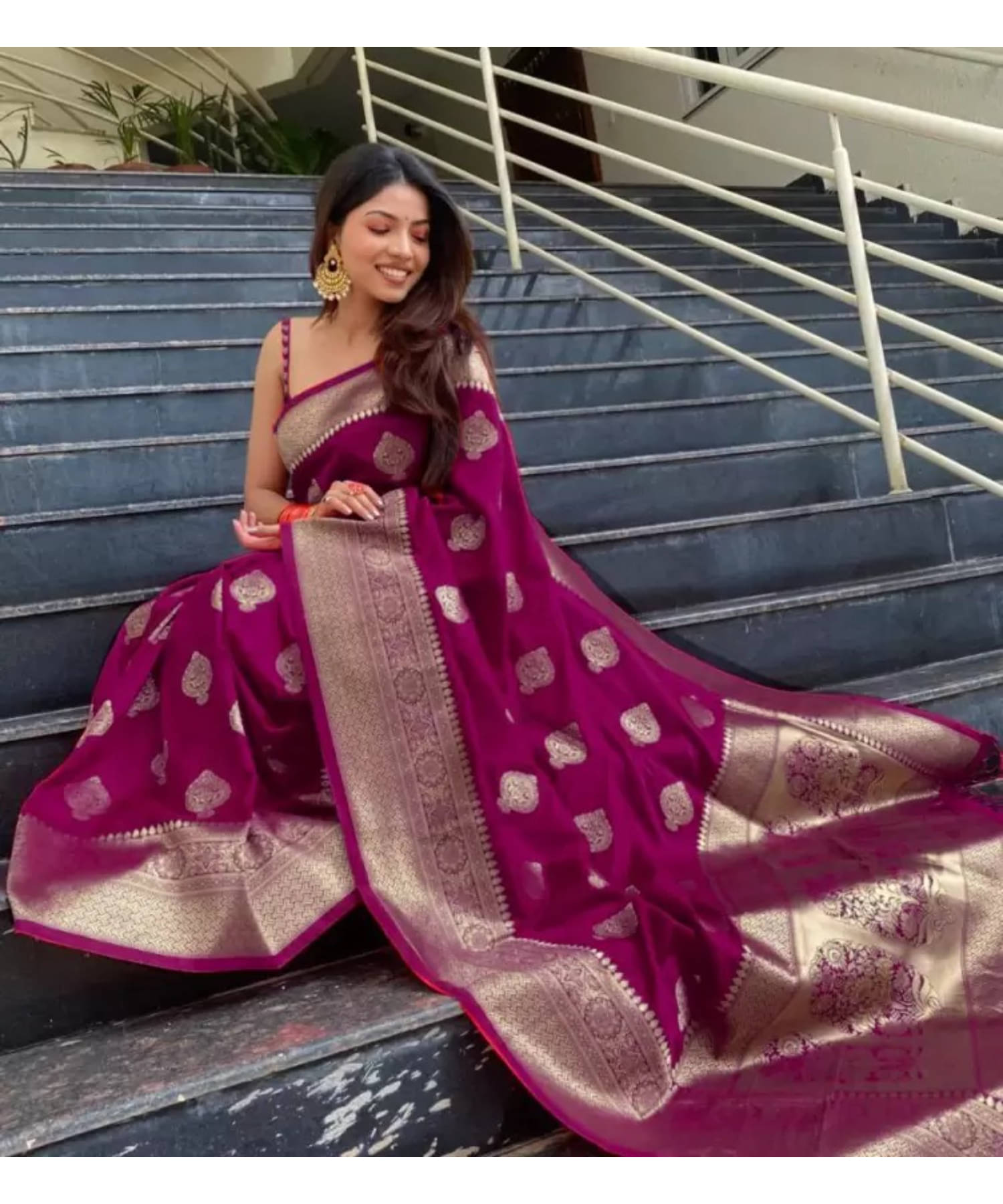     			Aadvika Banarasi Silk Printed Saree With Unstitched Blouse Piece ( Purple )