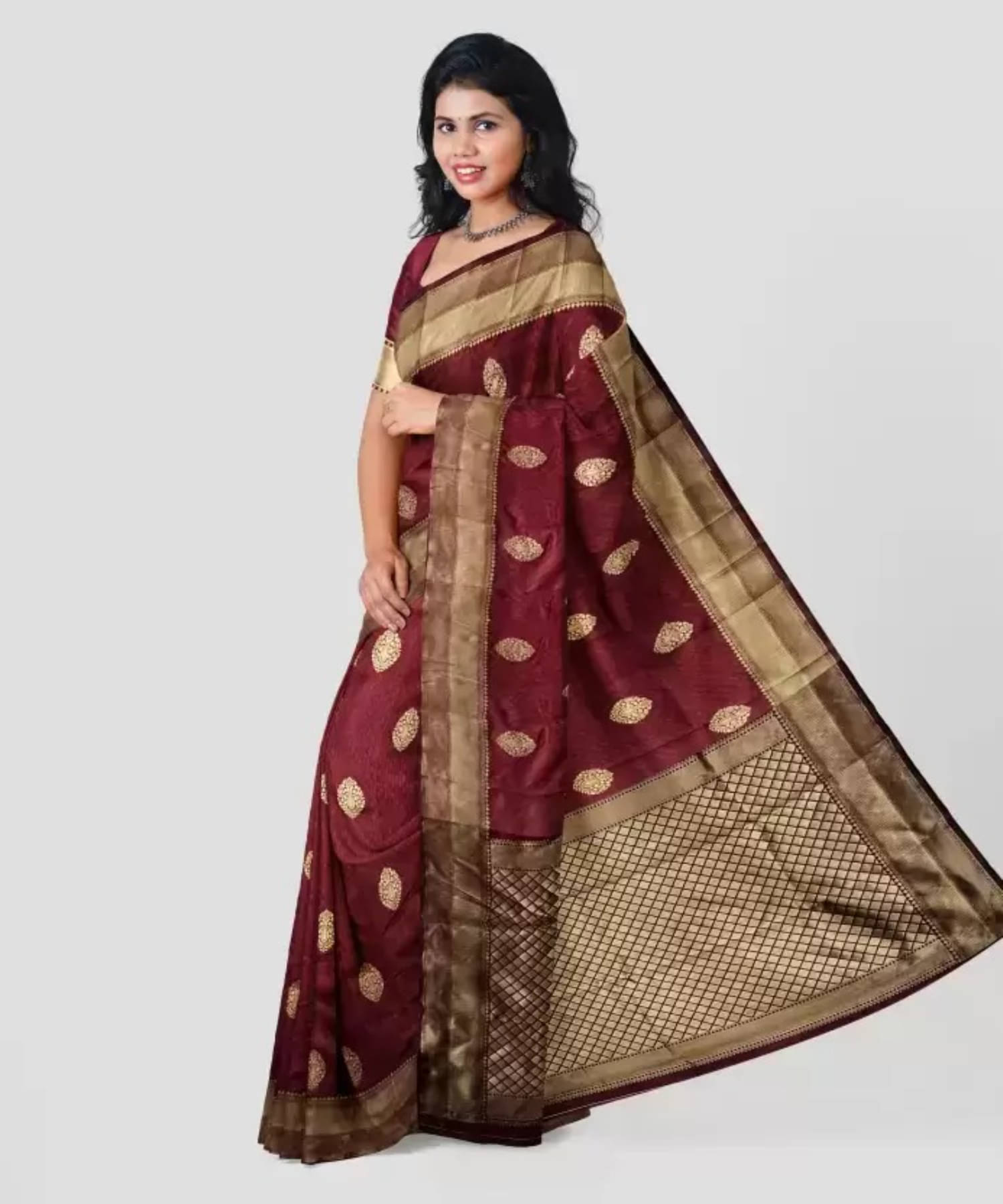 Aadvika Banarasi Silk Printed Saree With Unstitched Blouse Piece ( Maroon ) Aadvika Banarasi Silk Printed Saree With Unstitched Blouse Piece ( Maroon )